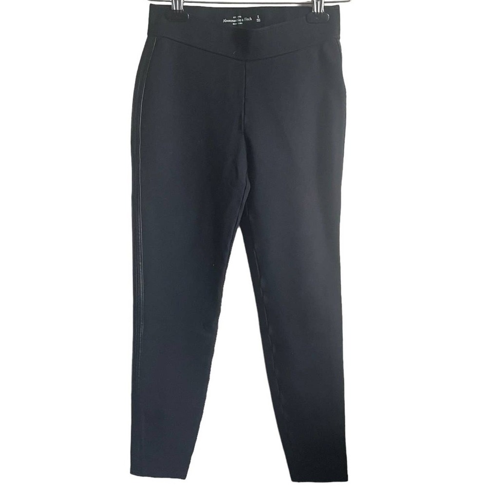 Abercrombie Women Y2K Faux Leather Minimalist Leggings‎ S Black Tuxedo Stripe